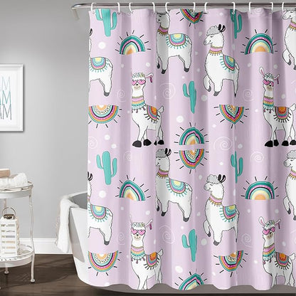 AILONEN Cool Llama Shower Curtain,Purple Desert Cactus Llama Bath Curtain,Polyester Water for Bathroom with 12 Plastic Hooks,72" W*72" H Purple