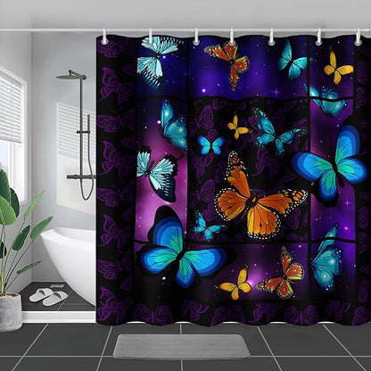 AILONEN Colorful Butterfly Shower Curtain,Animal Shower Curtain 72" W*78" H for Bathroom Decor,Mystic Purple Galaxy Butterfly Modern Shower Curtain Waterproof Bath Curtain with Grommets and 12 Hooks