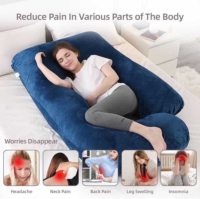 60 Inch Full Body Pregnancy Pillows for Sleeping Cooling Pregnancy Pillow,U Shaped Pregnancy Body Pillow,Maternity Pillows for Pregnant Women with Removable Washable Velvet Cover. (Blue)