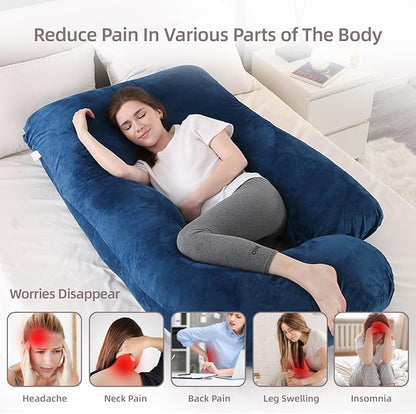 60 Inch Full Body Pregnancy Pillows for Sleeping Cooling Pregnancy Pillow,U Shaped Pregnancy Body Pillow,Maternity Pillows for Pregnant Women with Removable Washable Velvet Cover. (Blue)