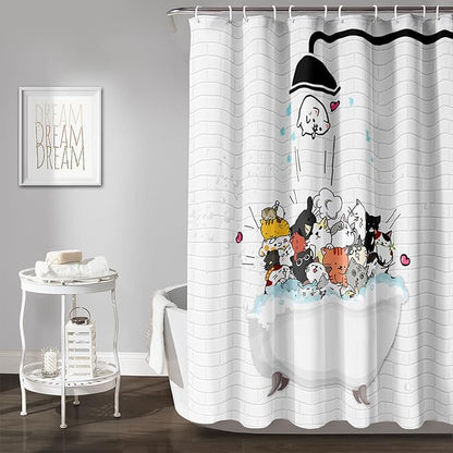 AILONEN Cute Cats Shower Curtain for Kids 36" W*72" H Inch,Kawaii Hilarious Funny Cat Pet Playing Water Shower Curtain,12 Pack Hooks Polyester Waterproof Fabric Decor for Bathroom Bathtub Panels