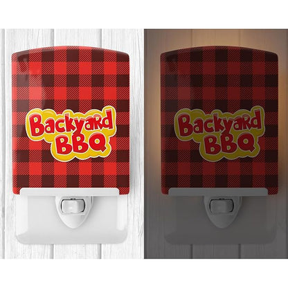 Caroline's Treasures BB8627CNL Backyard BBQ on Plaid Ceramic Night Light Compact, UL-Certified, Ideal for Bedroom, Bathroom, Nursery, Hallway, Kitchen, 6x4x3, Multicolor