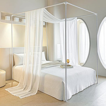AIKASY White Bed Canopy Scarf for Full/Queen - Luxury Sheer Canopy Bed Curtains with Light - Suitable for Four-Poster Bed, Metal Bed Frame, Wood Bed Frame -1pic