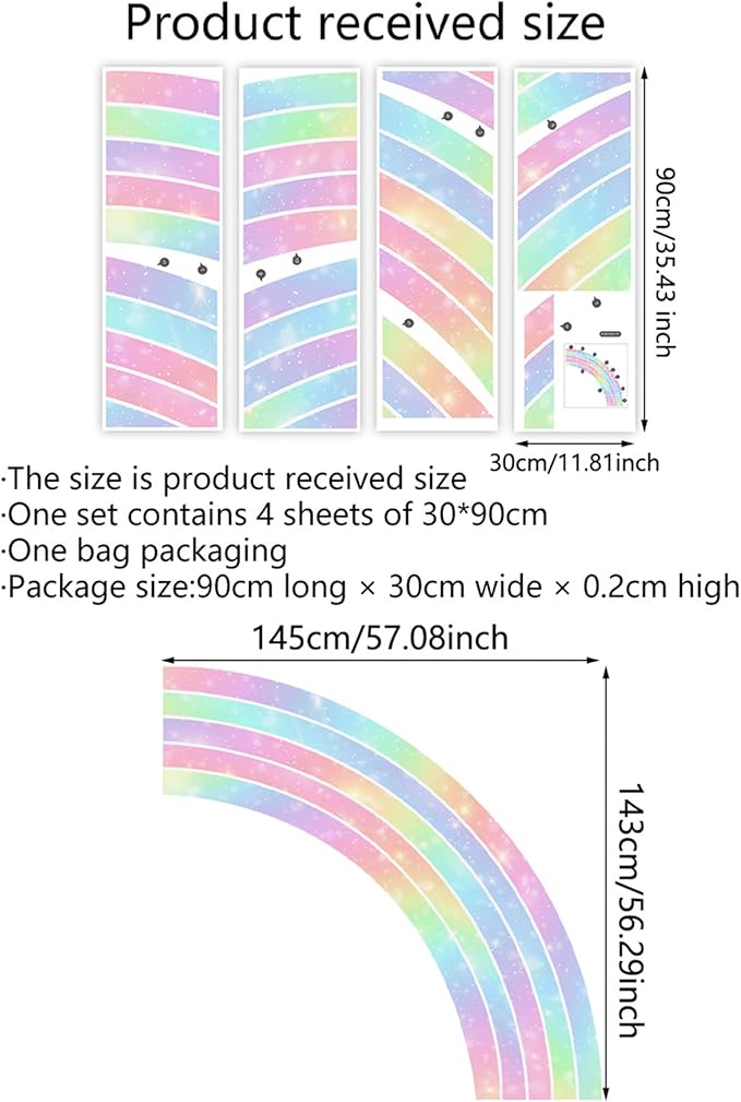 Waterproof Removable Vinyl Huge Rainbow Wall Decal Sticker for Nursery Kidsroom School Classroom Livingroom Bedroom Bathroom Decorations Art Kids Graduation Boho Cute Decals