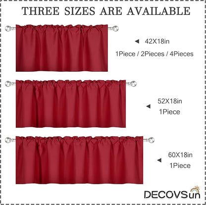 True Red Valances for Bedroom - Blackout Room Darkening Window Curtain Valances with Rod Pocket 42 by 18 Inch 1 Panel
