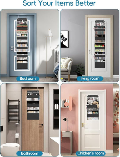Over the Door Organizer Storage - Zippered 6 Shelf Behind Door Hanging Organizer with 8 Large Pockets, Anti-Tilt Design for Nursery, Bathroom, Bedroom, Kitchen, Dorm, Camper, Toys, Diapers, Cosmetics
