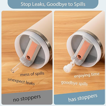 2 Set Spill Stoppers for Stanley Cup 20oz/30oz/40oz/64oz, Leak Proof Accessories for Stanley Tumbler with Straw Cap and Square Pad and Round Cover (Clear, 2)