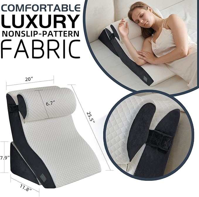 3PCS Qirroboni Orthopedic Bed Wedge Pillow Set, Adjustable Pillows for Neck, Back and Leg Pain Relief Comfortable & Post Surgery Foam - Heartburn, Anti Snoring, Acid Reflux GERD Sleeping Charcoal Grey