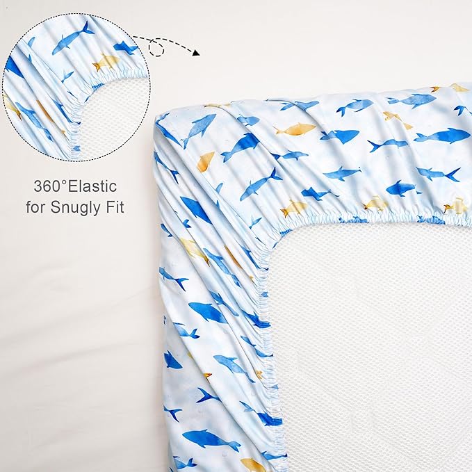 3 Pack Mini Crib Sheets, Premium Pack N Play Sheets for Boys Girls Neutral, Soft Breathable Baby Sheets Fit Pack N Play, Playard and Mini Crib Mattresses, Whale