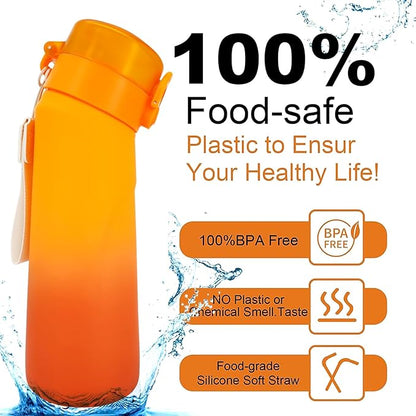 Air Water Bottle,750ML Scent Water Cup with 3 Flavour Pods,Leak Proof Sports Water Cup with Straw Suitable for Outdoor Sports,Gifts From Friends, Birthday Gifts (Gradient Orange + 3pods)