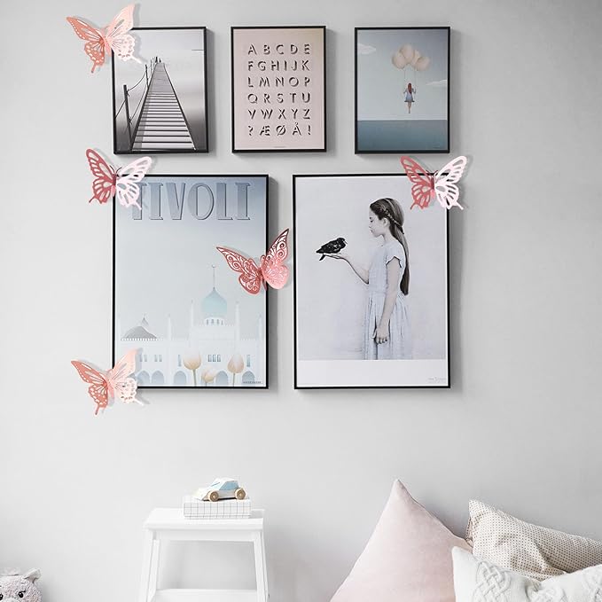72Pcs 3D Butterfly Wall Decor 3 Sizes 3 Styles, Butterfly Decorations Party Birthday Cake Decoration, Removable Butterfly Wall Stickers for Kids Nursery Wedding Bedroom Room Decor(Rose Gold)