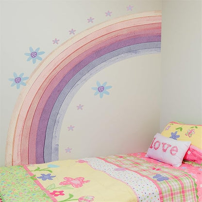 Waterproof Removable Vinyl Huge Rainbow Wall Decal Sticker for Nursery Kidsroom School Classroom Livingroom Bedroom Bathroom Decorations Art Kids Graduation Boho Cute Decals
