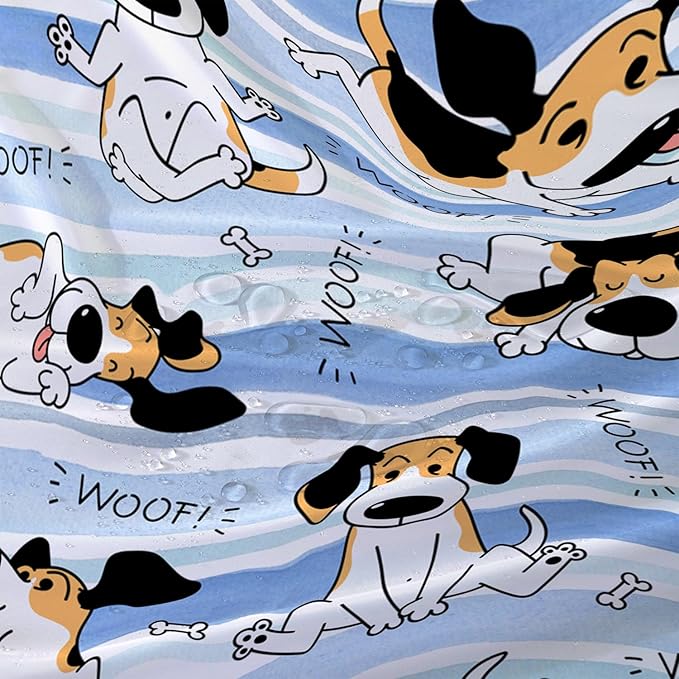 AILONEN Cartoon Dog Shower Curtain,Funny Beagle Active Dog Printed Shower Curtain, 72" W*78" H Waterproof Happy Cartoon Pet Dog Curtain with Grommets and 12 Hooks