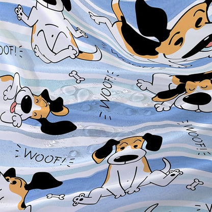 AILONEN Cartoon Dog Shower Curtain,Funny Beagle Active Dog Printed Shower Curtain, 72" W*84" H Waterproof Happy Cartoon Pet Dog Curtain with Grommets and 12 Hooks