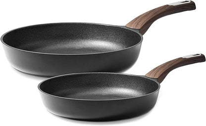 SENSARTE 2Pcs Nonstick Cookware Sets, 8 Inch & 9.5 Inch Nonstick Pots and Pans Set, Cooking Pan Set with Woodgrain Handle,Non Toxic Cookware for All Stove Tops, Healthy and Safe, Induction Compatible
