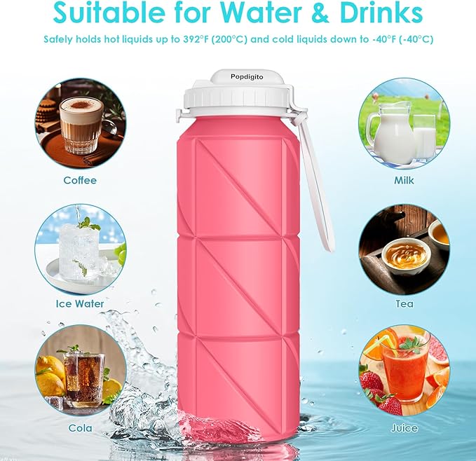 690ML Collapsible Water Bottles Reusable Leak Proof Silicone Water Bottle BPA Free Durable Foldable Sports Bottles & straw 23oz Lightweight Bottle for Gym Hiking Biking Camping Travel Bottle