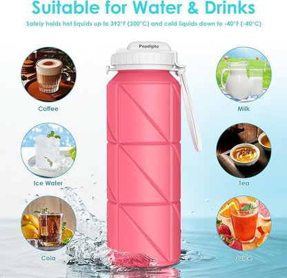 690ML Collapsible Water Bottles Reusable Leak Proof Silicone Water Bottle BPA Free Durable Foldable Sports Bottles & straw 23oz Lightweight Bottle for Gym Hiking Biking Camping Travel Bottle