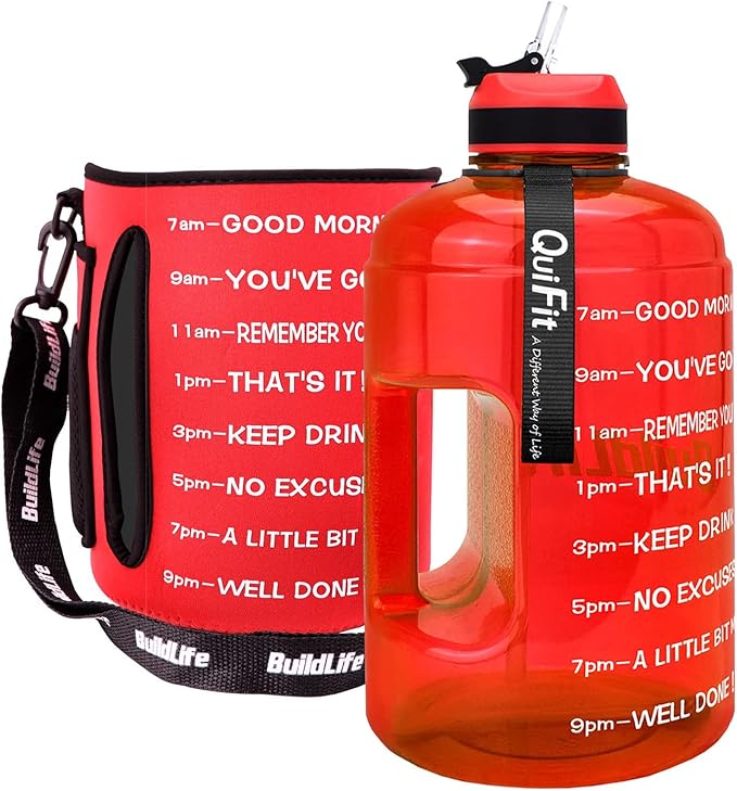 QuiFit Motivational Gallon Water Bottle - with Straw & Time Marker BPA Free Large Reusable Sport Water Jug with Handle for Fitness Outdoor Enthusiasts Leak-Proof