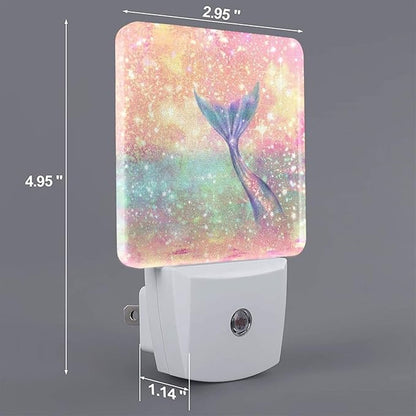 Pink Mermaid Night Light for Kids Girls Plug into Wall Led Nightlight with Dusk to Dawn Sensor Compact Lamp Bedroom Bathroom Nursery Hallway Stairs Kitchen Home Decor