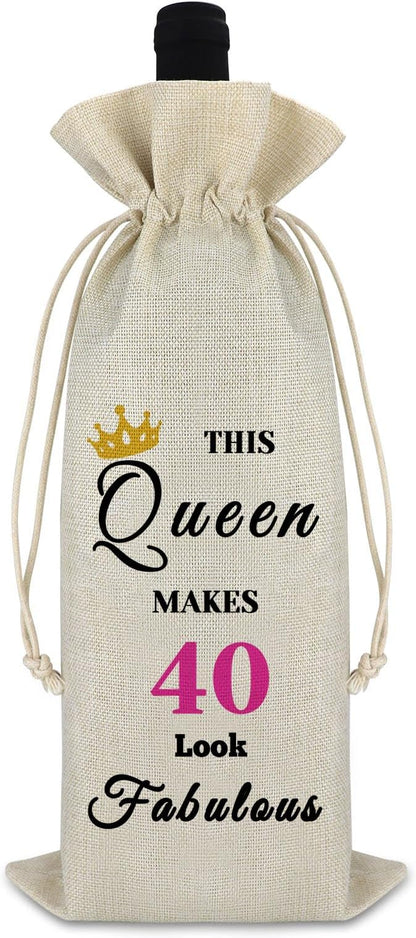 40th Birthday Gift Forty Birthday Gift for Women Mom 40th Female Milestone Gift Turning 40 Years Old Gift Drawstring Wine Wrap Bag Christmas Birthday Valentine's Day Gift for Sister Teacher Friend