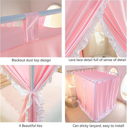 AIKASY Peach Pink Canopy Bed Curtains with Top Ties and Tie Backs for Bedroom Decoration - King Size Bed Curtains with Windproof and Lightproof Features