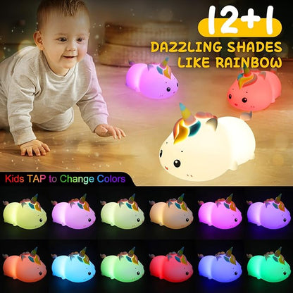Cute Unicorn Night Light for Kids, 12+1 Color Changing Lamp 6 Level Dimmable Nightlight for Baby Room Decor and Toddler Night Light, Soft Cute Lamp, Kawaii Gifts for Kids Girls Boys Baby Children
