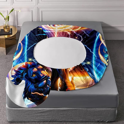 AILONEN Lion Fitted Sheet Set Full Size, Constellation Lightning Lion Bed Sheet Set for Boys Girls,Blue Sky Starry Animal Lion Breathable Fitted Sheet and 2 Pillowcases,3 Pieces