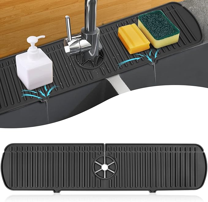 BFONS Silicone Faucet Handle Drip Catcher Tray, 24in x 5.55in, Black