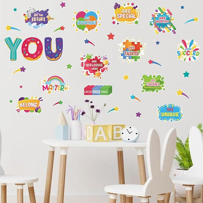 LHIUEM Kids Inspirational Wall Decals 38PCS Funny Daycare Wall Stickers for Toddler Splatter Stars Peel and Stick Testing Motivation Gifts for Students Splotches Wall Decor for Classroom Playroom Bathroom