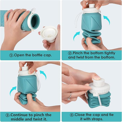 23oz Collapsible Silicone Water Bottle, BPA Free, Portable for Hiking, Travel, Camping, Yoga, Foldable, Leakproof, Lightweight, 690mL