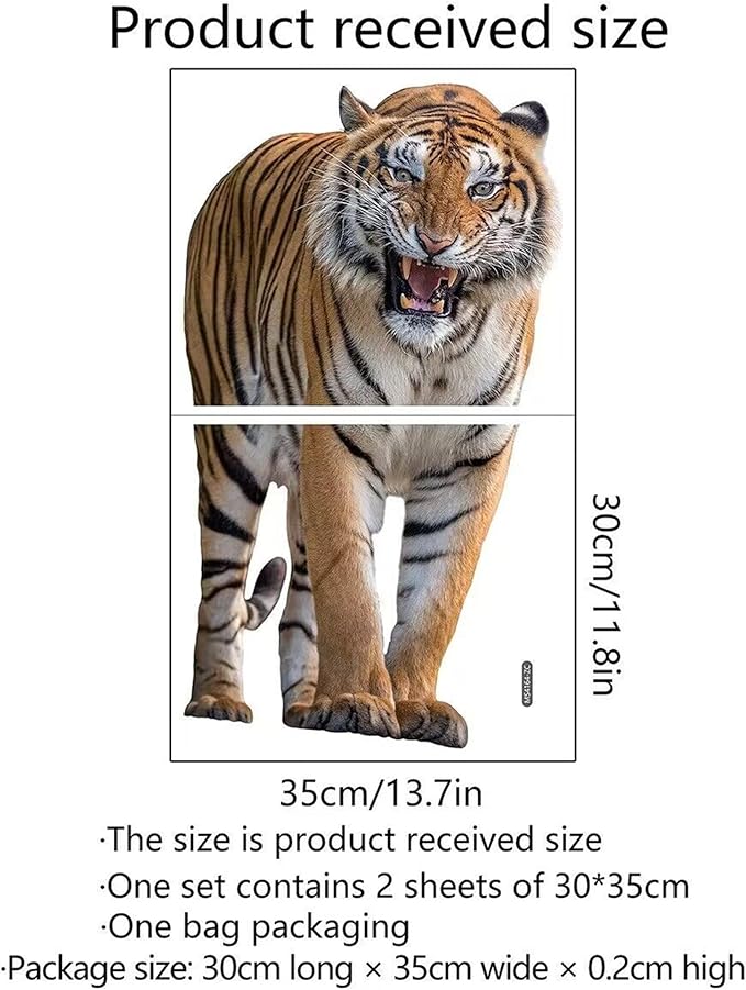 Lifelike Tiger Wall Decal 3D Animals Wall Sticker Safari Wall Decor for Nursery Kid'sroom School Classroom Livingroom Bedroom Bathroom Decoration (Lifelike Tiger)