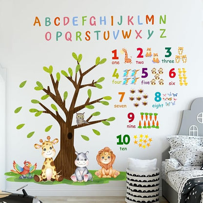 Kids Nursery Wall Decals, Alphabet Letters and Numbers, Animals Wall Stickers for Kids Room Decor
