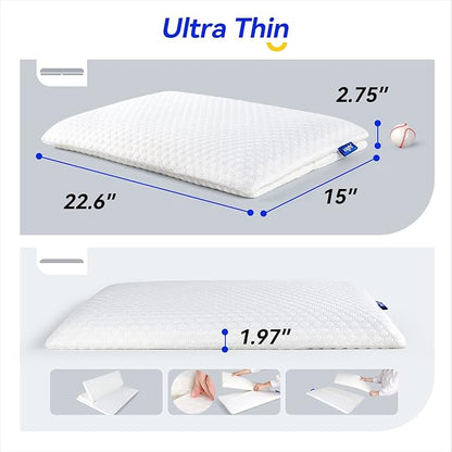 inight Stomach Sleeper Pillows, Thin Memory Foam Pillow, Flat Cooling Gel Pillow for Sleeping Travel with Adjustable Layer-2.75/1.97 inches, Washable Cover, Standard Size with Oeko-TEX & CertiPUR-US