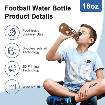 Football Gifts for Boys 6-8 8-12 12-14,Football Water Bottles and 50PCS Stickers Dirp Stuff for Kid Player Lovers(18OZ)