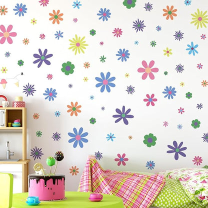 Amaonm 12 Sheets Large Daisy Wall Decals DIY Boho Sunflower Wall Stickers Peel and Stick Colorful ins Daisy Floral Wall Decor for Nursery Little Girls Teens Bedroom Living Room (9 Sheets of 90pcs)