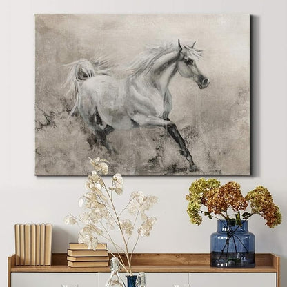 Renditions Gallery Canvas Animal Wall Art Modern Decorations Paintings Elegant Running Horse Abstract Black & White Figurative Artwork Prints for Bedroom Office Kitchen - 32"x48" LT33