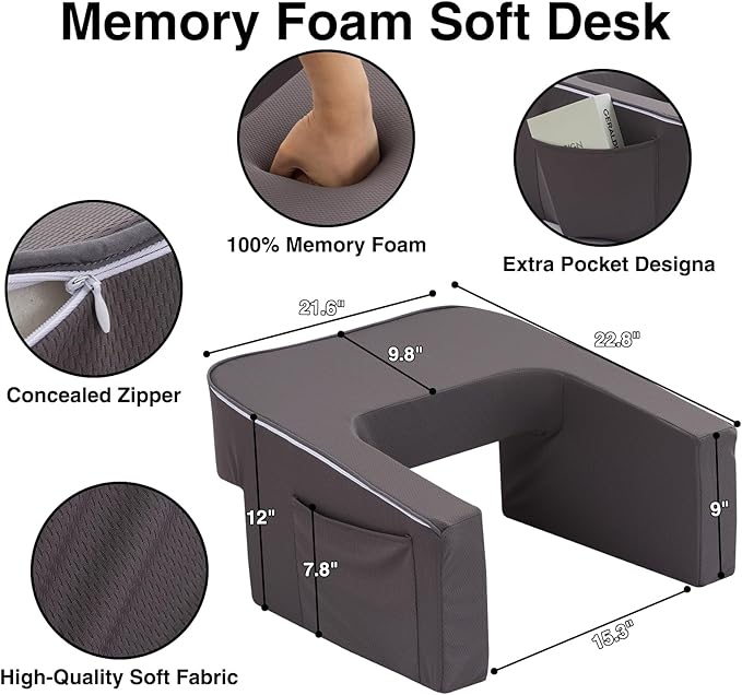 A Nice Night Lap Desk Rest Pillow for Adult,TV Trays Bed Pillow, Memory Foam Rest Pillow for Reading, Working, Playing Switch or Sitting in Bed Sofa Floor,DarkGrey