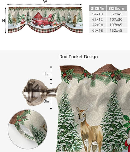 Christmas Farmhouse Blackout Tie Up Valance Curtains for Kitchen Windows Red Truck Gnomes Window Toppers Balloon Shades for Living Room/Bathroom/Bedroom,1 Panel,54" X 18" Winter Holiday Snowman