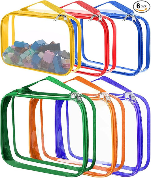 6 Pack Large Toy Storage Bags, Clear Pvc Zipper Bags for Organizing, Waterproof Toy Bags for Board Games, Building Blocks, Puzzles, Small Toys and Kids Books
