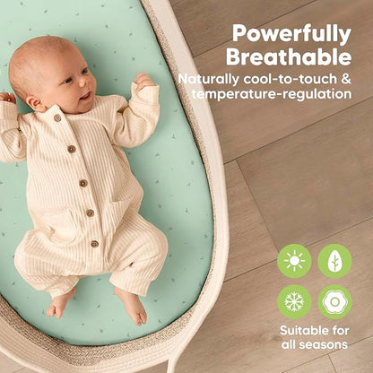 2-Pack Baby Bassinet Sheets Girl, Boy - Viscose Derived from Bamboo Fitted Bassinet Sheets Compatible with Halo Bassinest Swivel Sleeper, Baby Delight, Graco Bedside Bassinet Mattress Sheet (Bunnies)