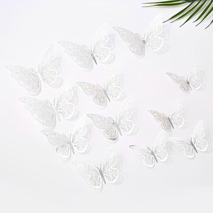 72Pcs 3D Butterfly Wall Decor 3 Sizes 3 Styles, Butterfly Decorations Party Birthday Cake Decoration, Removable Butterfly Wall Stickers for Kids Nursery Wedding Bedroom Room Decor(Silver)