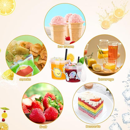 30 Pcs Ice Cream Buckets with Lids and Handles Drink Rum Buckets for Parties Cocktails Reusable Clear Plastic Food Containers with 50 Pcs Summer Stickers