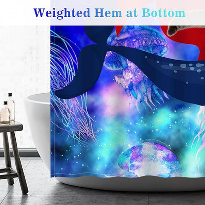 Aimego Long Funny Shower Curtain - Cute Cat Riding Whale on Space Galaxy Fantasy Jellyfish Fabric Cloth Shower Curtain Set with 12 Hooks for Kids Bathroom Decor Accessories Bathtub Curtain, 72"x78"