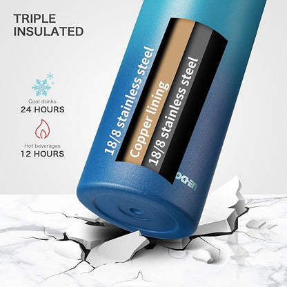 32 oz Insulated Water Bottle with Paracord Handles & Strap, 2 Lids(Straw Lid&Spout Lid), Stainless Steel Reusable Wide Mouth Metal Water Bottle With Straw, Double Walled, Thermo Mug(Dark Night)