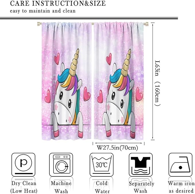 Kids Unicorn Curtains Kids Girls Boys Rainbow Unicorn Pattern Blackout Curtains Bedroom Curtains 55x63 Inches 2 Panels