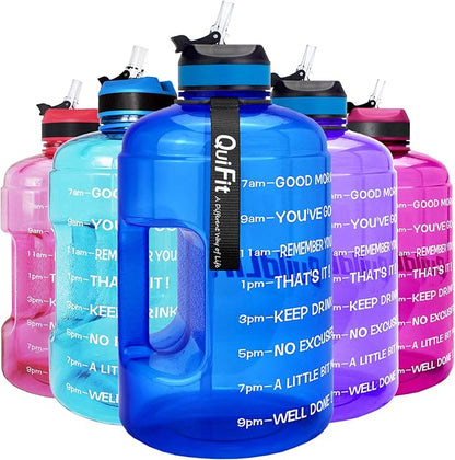 QuiFit Motivational Gallon Water Bottle - with Straw & Time Marker BPA Free Large Reusable Sport Water Jug with Handle for Fitness Outdoor Enthusiasts Leak-Proof