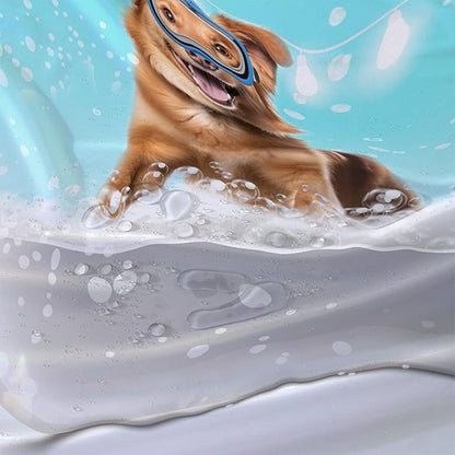 AILONEN 3D Bathtub Dog Shower Curtain for Kids 72" W*96" H Inch,Kawaii Diving Dog Sitting in a Bathtub Shower Curtain,12 Pack Hooks Polyester Waterproof Fabric Decor for Bathroom Bathtub Panels