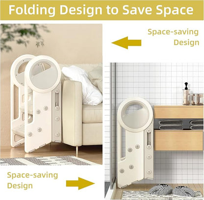 Nisorpa Foldable 3 Step Stool, Adjustable Step Stool, Toddler Helper Stool with Handles, Non-Slip Toilet Potty Training Stool, Plastic Ladder for Bathroom Sink Kitchen (3 & 2 Step Adjustment)