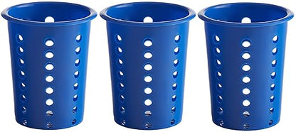 OCS Parts Perforated Utensil Drying Cups | Blue | Set of 3 | Plastic Flatware Holder Cylinders for Kitchen Counter Organization