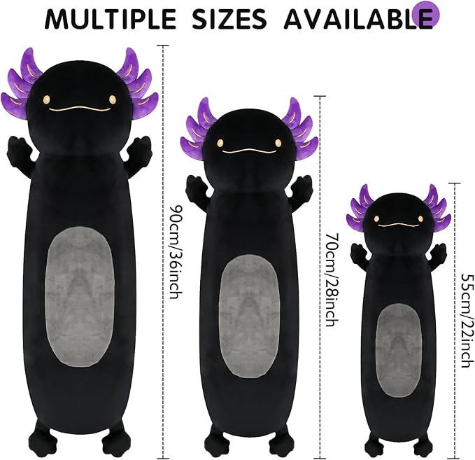 36" Giant Black Axolotl Stuffed Animal, Cute Soft Long Axolotl Plush Body Squishy Pillow Big Plushies Toy, Gift for Kids, Boys, Halloween, Christmas, Thanksgiving, Birthdays